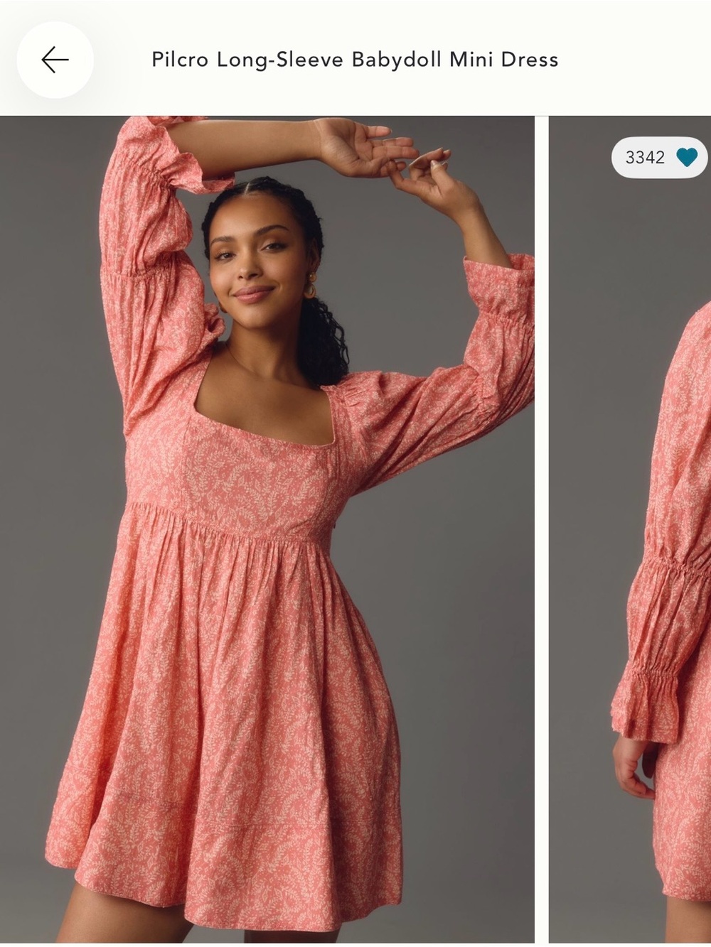 Pilcro Coral-Pink Long-Sleeve Babydoll Mini Dress